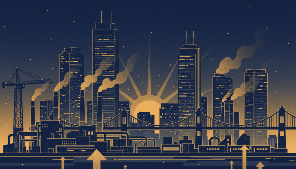 Ilustración de actividad económica en una ciudad estadounidense